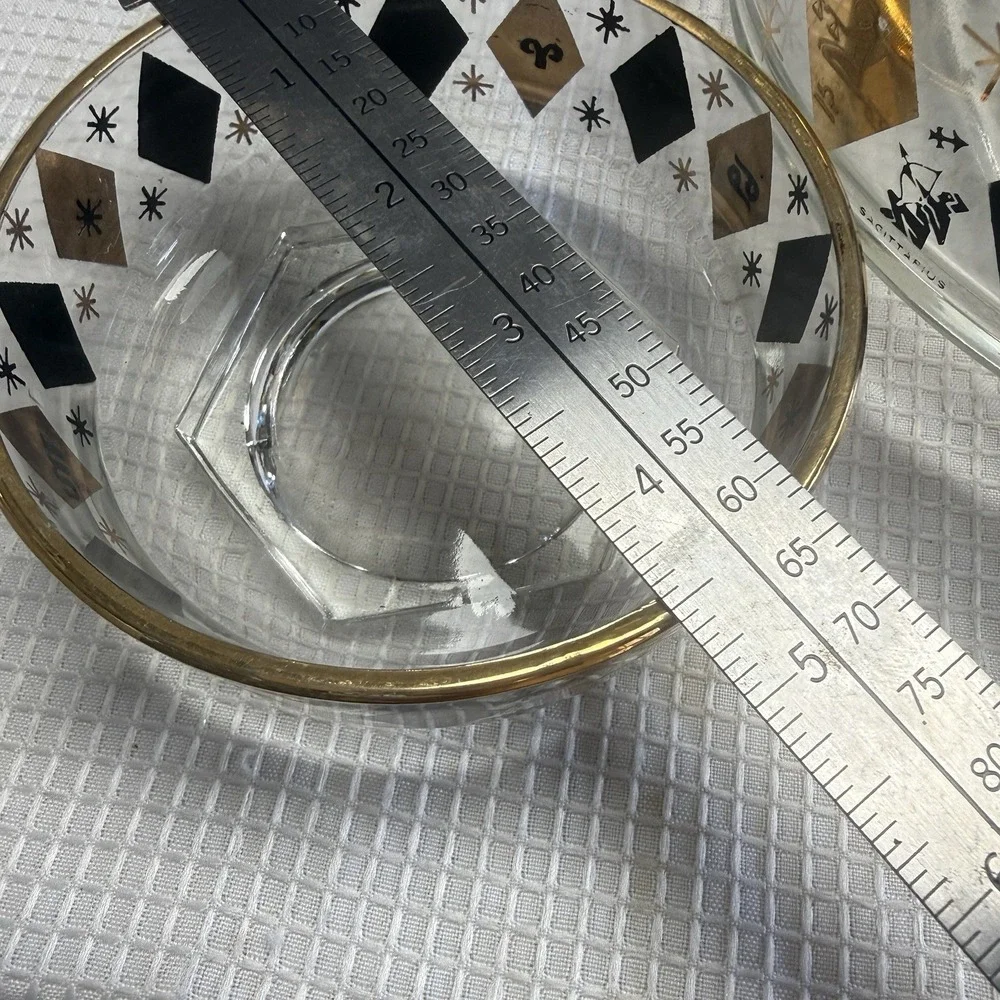 3 Pc Set VTG MCM Federal Zodiac Harlequin Diamond Black 22kt Gold Bowls Chip Dip